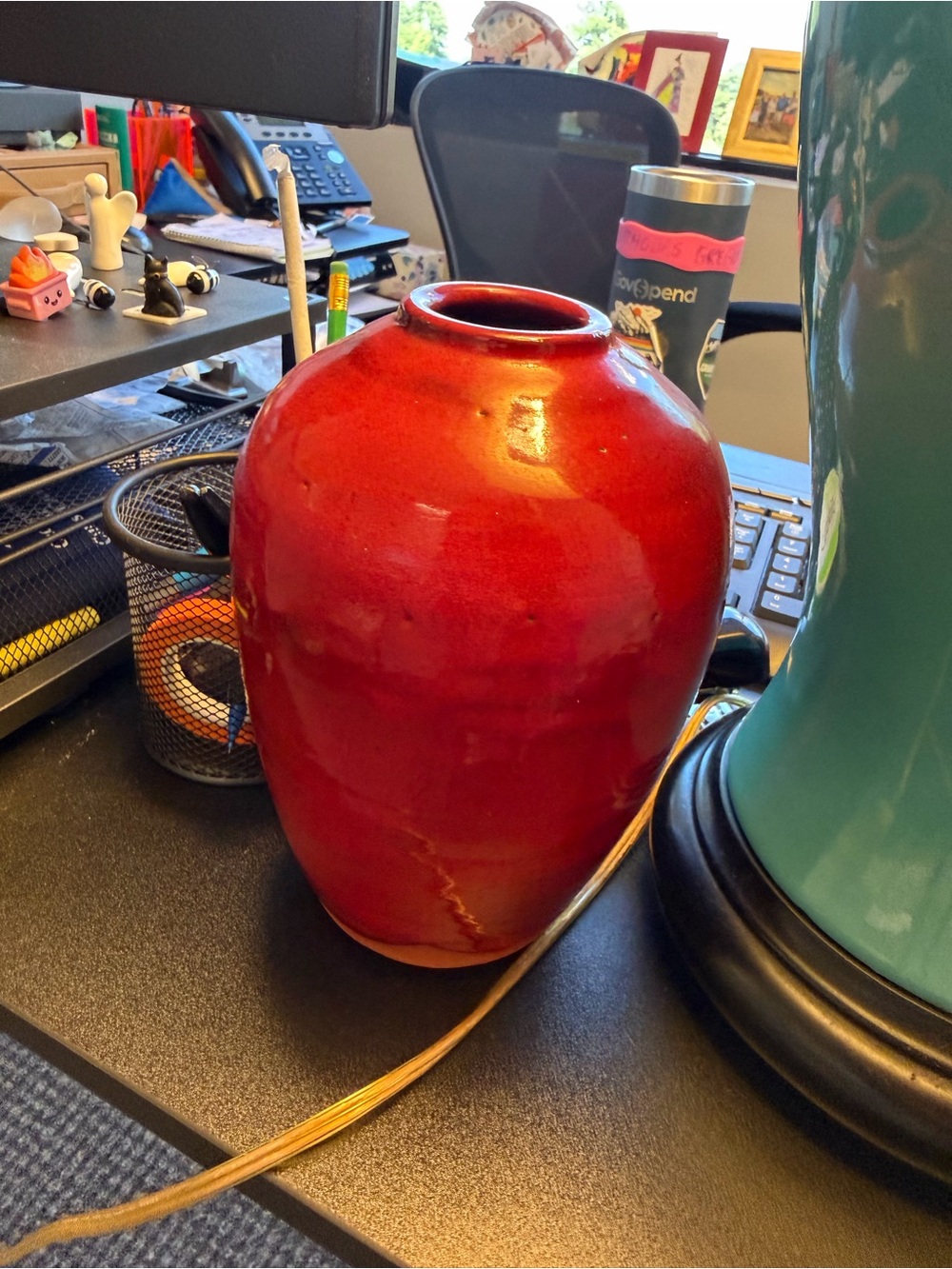 seagrove Glazed Red Ceramic Vase - made & signed by famed Ben Owens III 1984